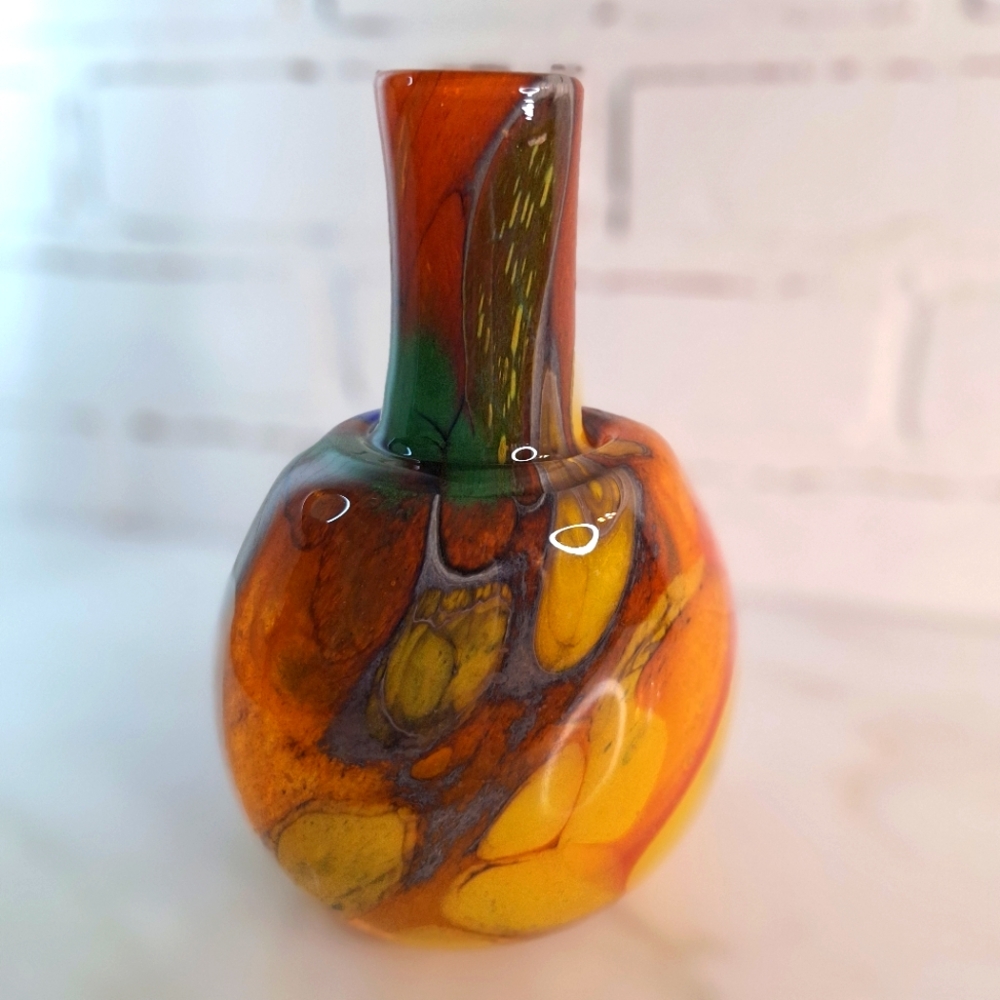 Rare Vtg Glass Vase Hadeland Norway Mountain Slile 1970s Glass Vase
